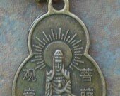 brass buddha pendant necklace w.wood and brass beads