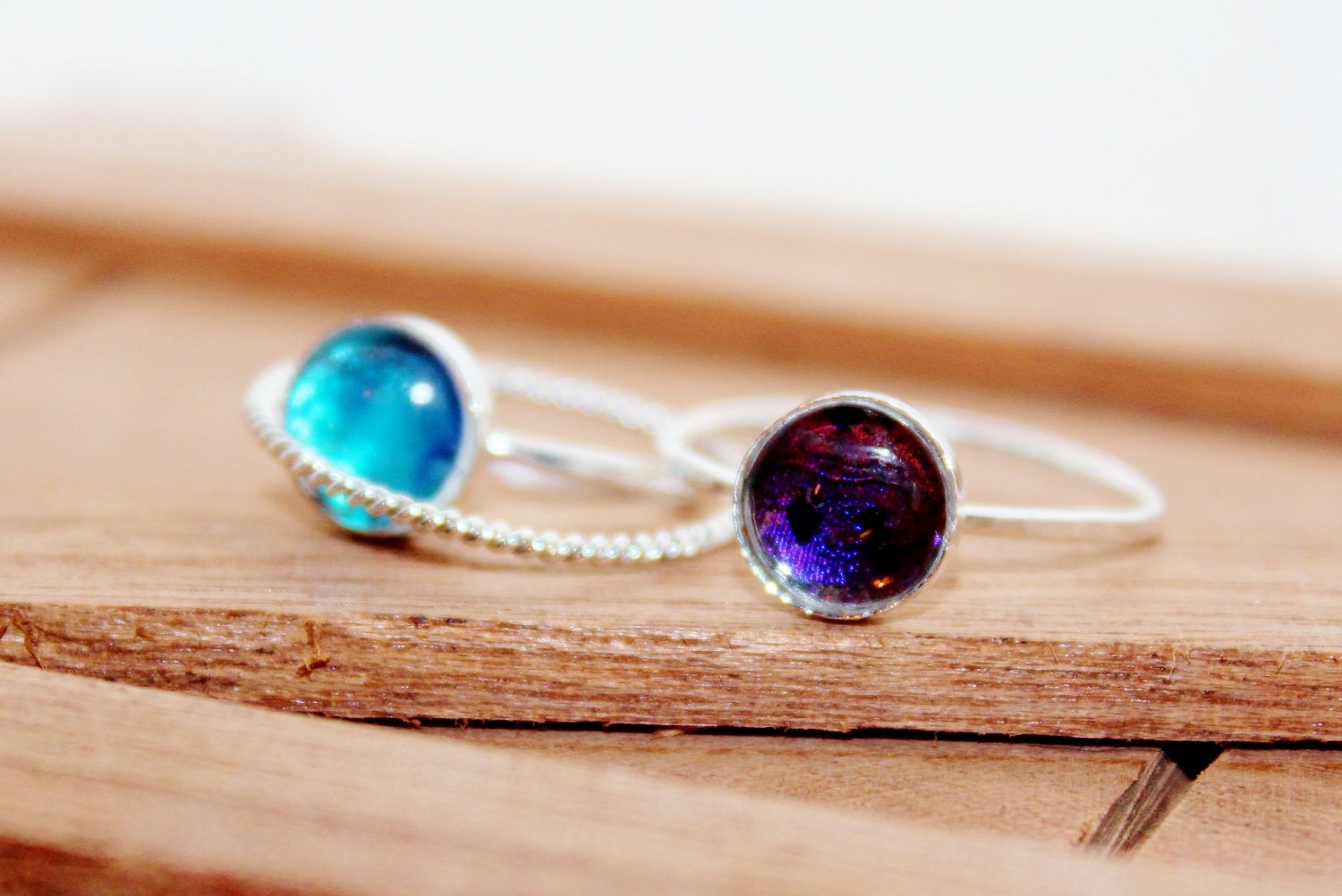 Real Butterfly Wing Sterling Silver Stack Rings SET OF 3 Sizes 6 7 8 9 real blue morpho butterfly wing ring