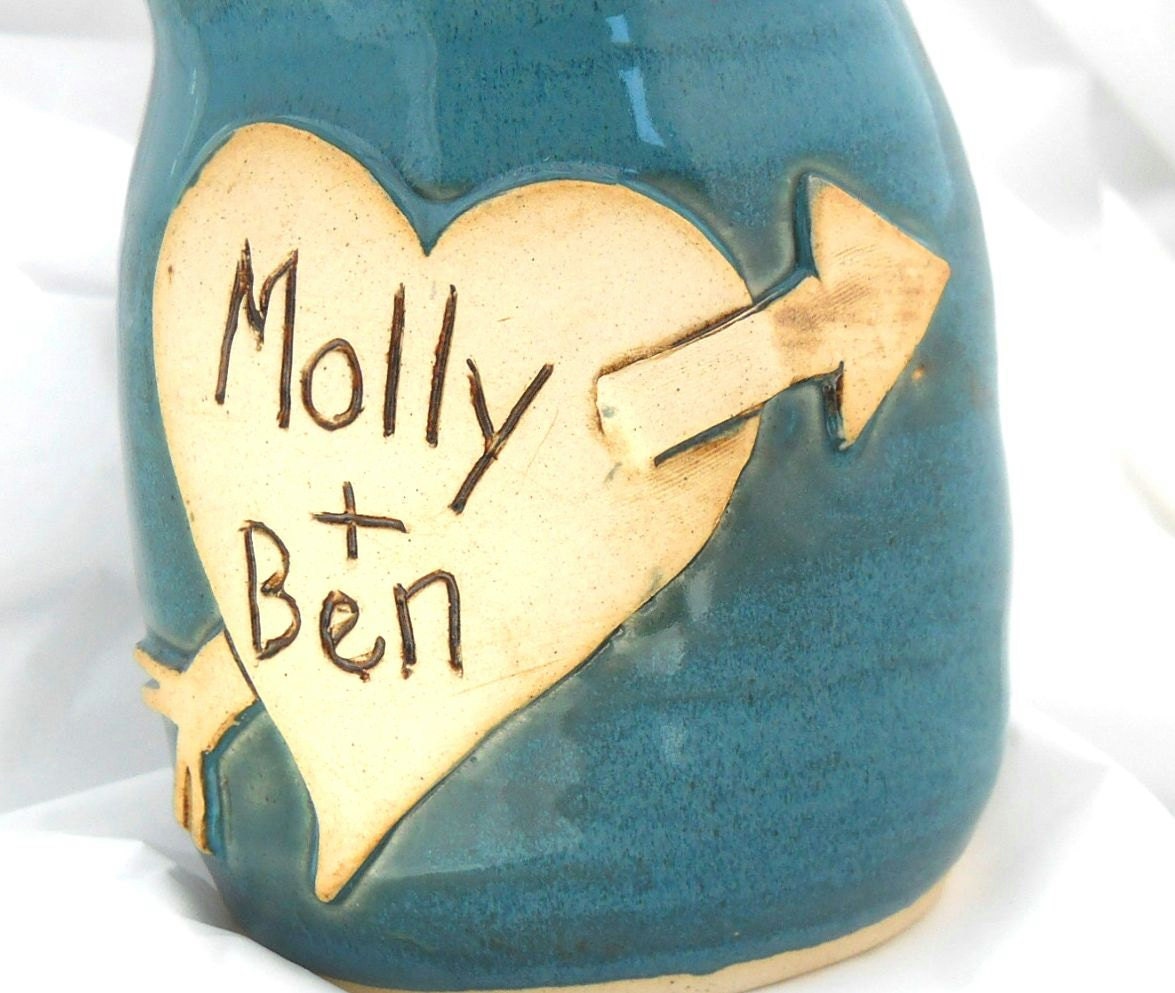 Wedding Mug Ceramic Handmade Custom Personalized Couple by Jewel Pottery Cup Each one Unique