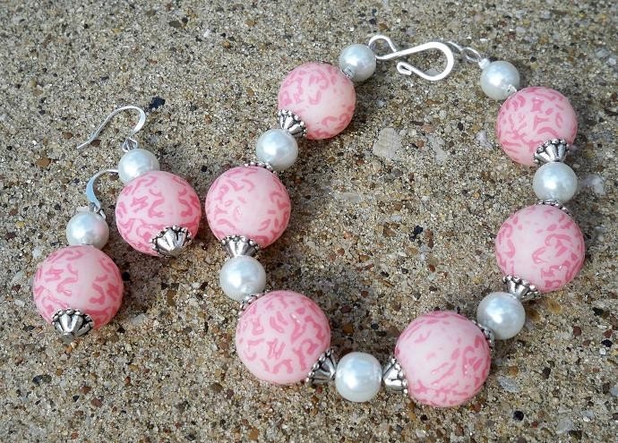 Pink and Pearls Bracelet and Earrings