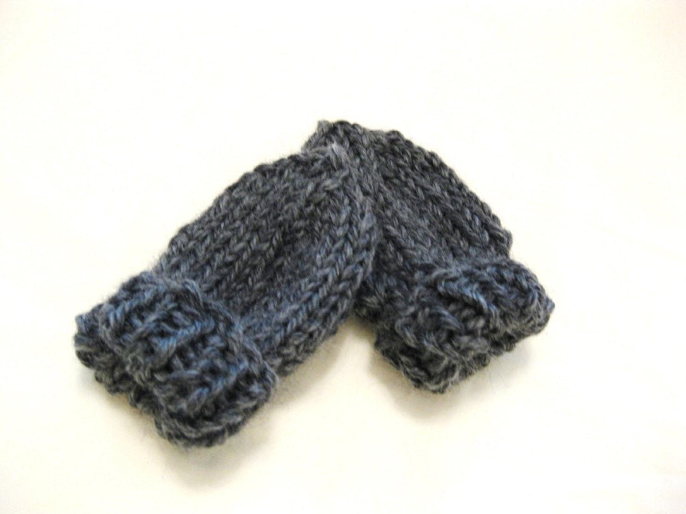 thumbless baby or toddler mittens, handknit with attachment string and matching hats available - charcoal grey, 9 to 36 months