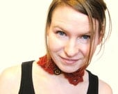 crochet neckwarmer, lace collar with vintage button for women or teens - saffron, ready to ship
