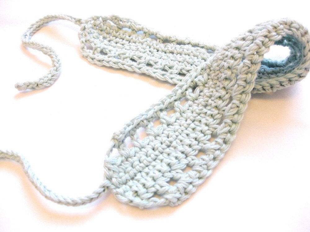 crochet hair band or hair wrap with knit ties for girls, women, and teens - pale glacier blue, soft, all natural fibers, ready to ship - BaruchsLullaby