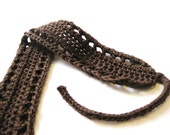 crochet hairband or hairwrap with adjustable knit ties for women, girls, or teens - dark brown chocolate truffle, ready to ship - BaruchsLullaby