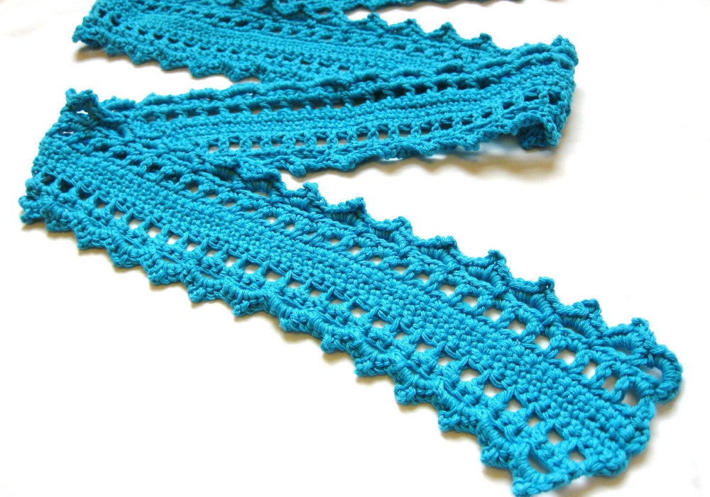 womens scarf, crochet lace  - southwestern turquoise, fall fashion, winter accessory, soft cotton, all natural fibers - ready to ship - BaruchsLullaby