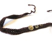 crochet headband with vintage buttons, brown, roasted coffee, adjustable, fits toddlers, children, girls, and adults, ready to ship