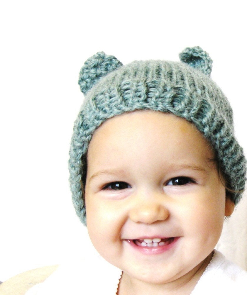 handknit baby hat and photo prop - aqua blue kitty cat, size 3 to 9 months, all natural fibers, machine washable wool, ready to ship