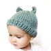 handknit baby hat and photo prop - aqua blue kitty cat, size 3 to 9 months, all natural fibers, machine washable wool, ready to ship
