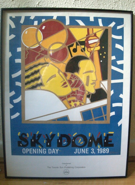 RARE Funky Huge Vintage Art Deco Style Toronto SkyDome Opening Day Poster/The Toronto Sun/1989