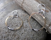 Small Bronze and Sterling Circle Hoop Earrings