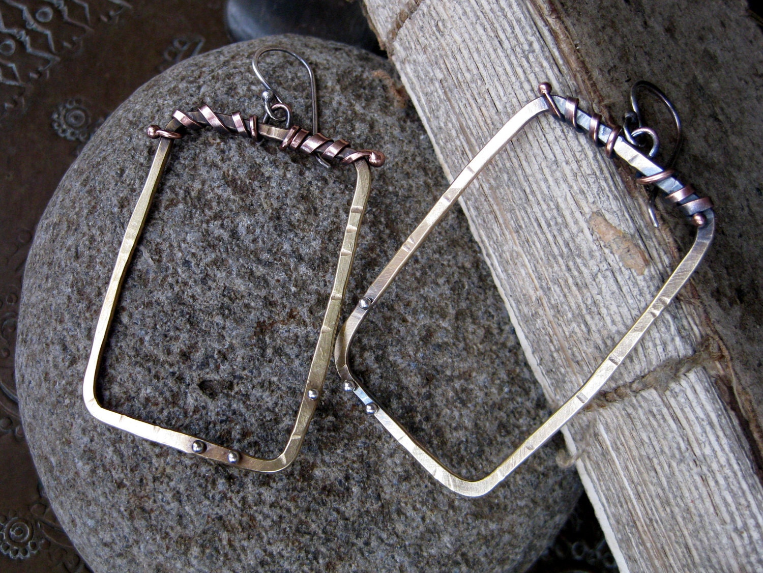 Mixed Metal Rectangle Earrings
