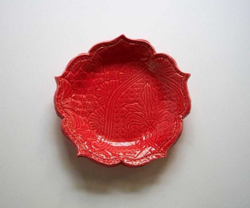 Really Red Brocade Lotus Bowl