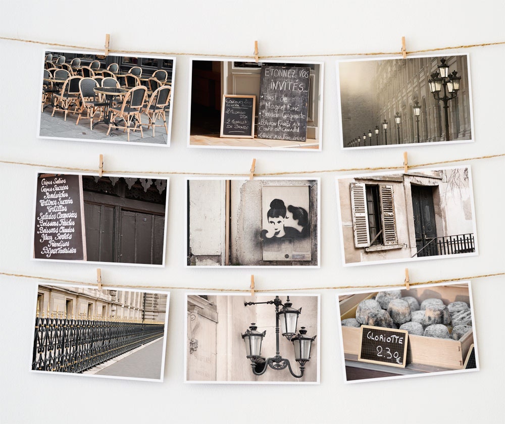 Paris Postcard Set, Framable Photo Cards, Black, Paris Photography, 4x6 Art Prints