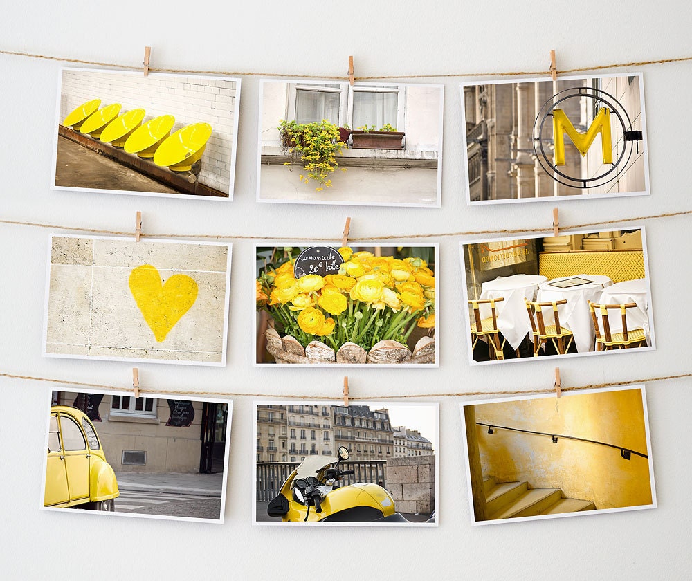 Paris Postcard Collection, Yellow, Framable Photo Cards, Paris Prints, Paris Photography, 4x6 Art Prints