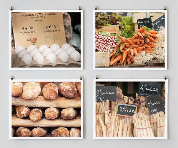 Paris Color Photography Set - Paris Photography, French Country Art Print, Kitchen Art, Rustic Wall Decor