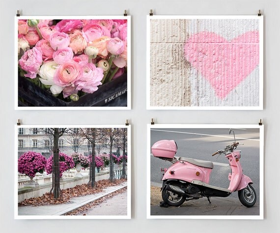 Paris Photography Set, Pink - French Fine Art Photograph Art Prints - Paris Decor and Wall Art - Pink Home Decor - Kids Wall Art
