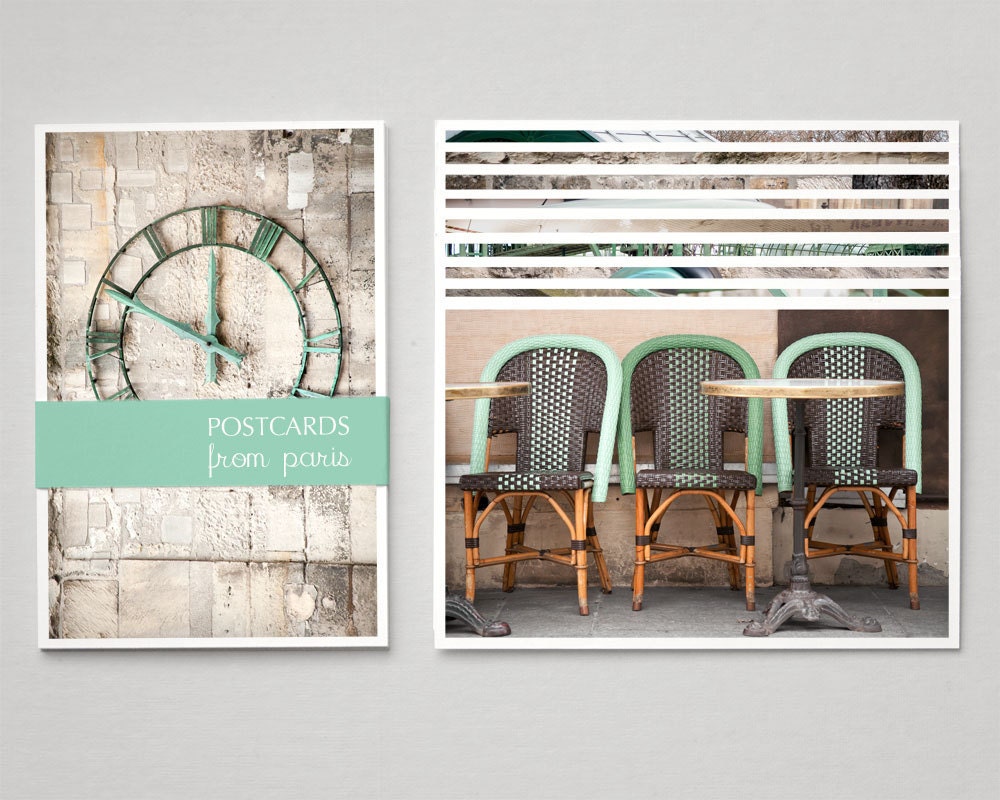 Paris Postcard Set, Framable Photo Cards, Green, Paris Photography, 4x6 Art Prints
