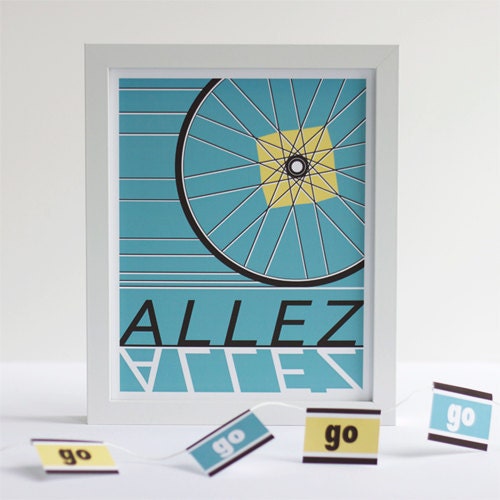 Bike Print Yellow Aqua Black 8x10 "Allez Allez"