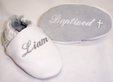 baby shoes baptism christening leather with name