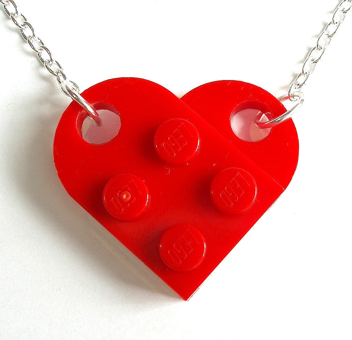 Heart Necklace - Silver or Gold Plated Chain - Handmade with LEGO(r) plates