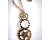 Steampunk Sprocket Gears Necklace in Silver and Copper Oxidized Finish
