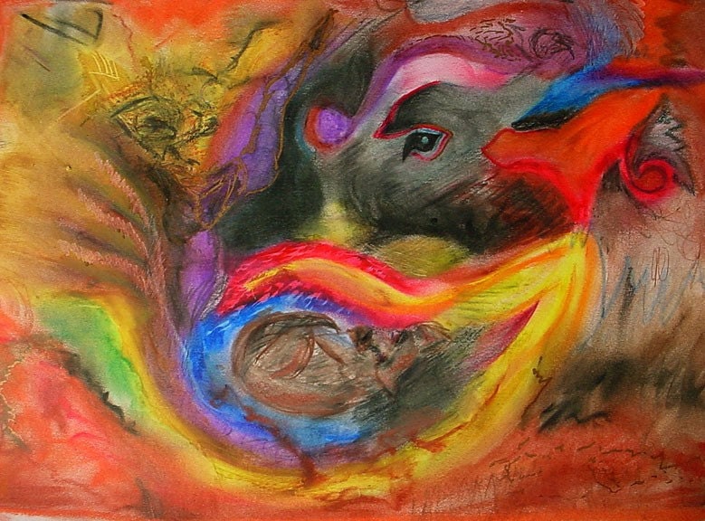 The Race an Original Oil Pastel Drawing