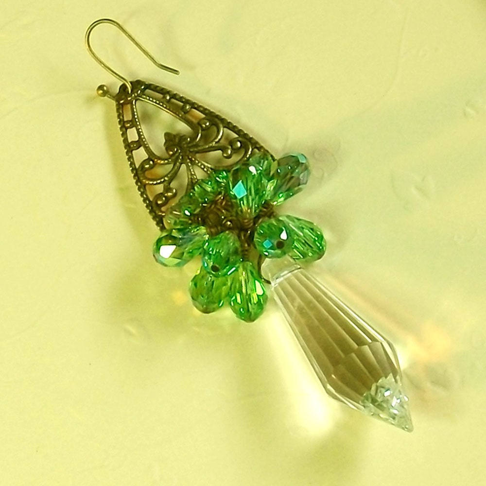 Spring green rainbow drop earrings