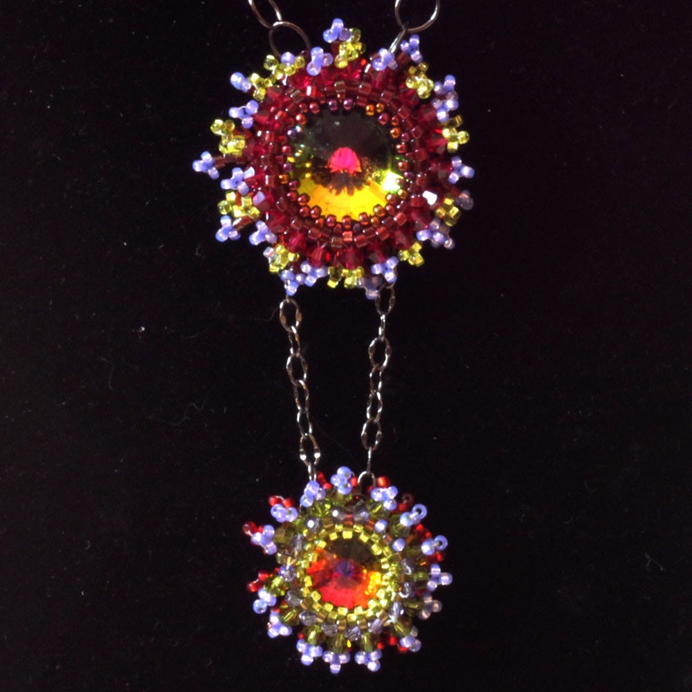 colorful faceted fireburst crystal tiered necklace