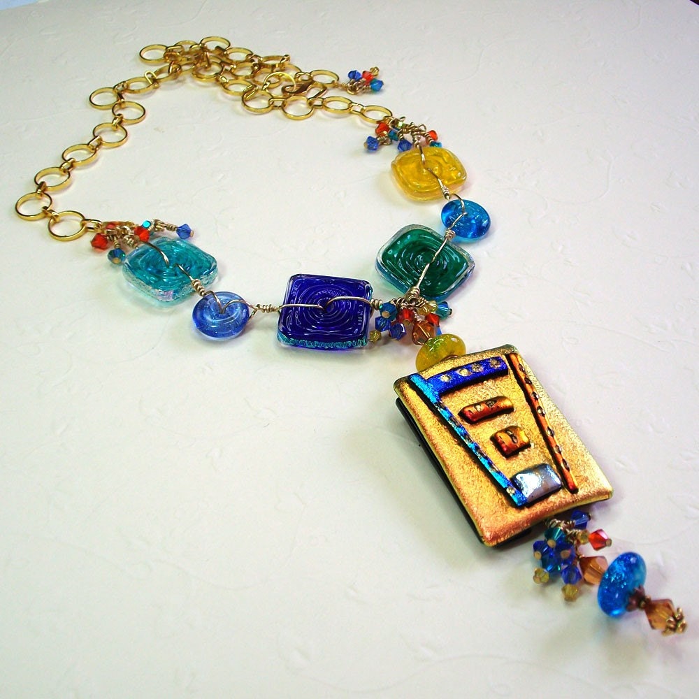 Necklace Pendant  Colorful Dichroic Glass
