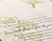 Columbine - Letterpress Wedding Invitation - grass green/cocoa on pearl