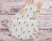 Baby Girl Sunsuit Romper Bubble with Ruffles Spring Summer - French Vanilla