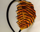 SALE - golden orange, tan, and black feather headband - FeatherBrain