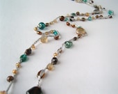 2x Layered Long Necklace or 5x Bracelet - Shades of Teal, Brown, and Silver - Made to Order