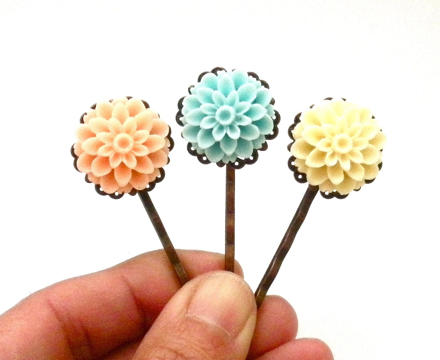 Spring Pastel Resin Cabochon Flower Bobby Pins