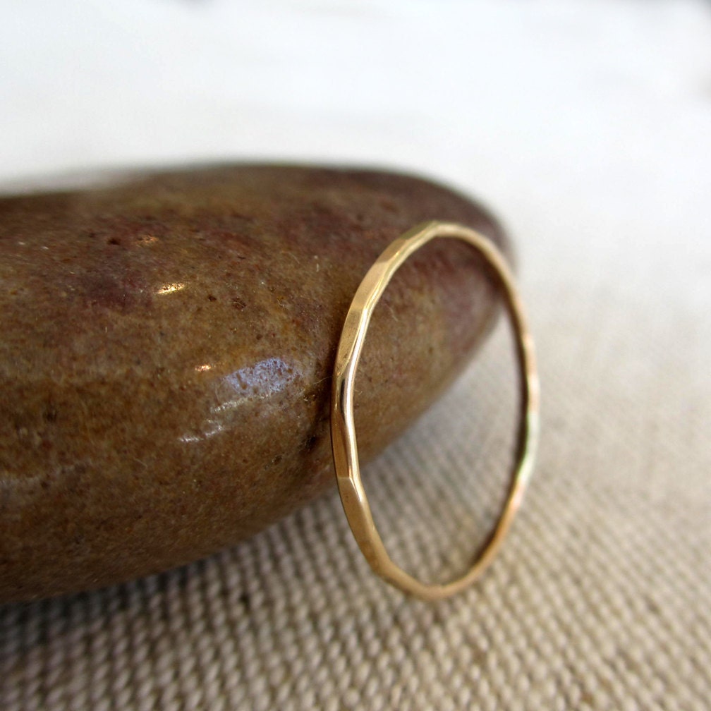 Whisper Ring - Slim Band of 14k Gold with Lovely Broad Facets - BlueZinniaDesigns