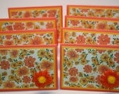 Set of 8 Orange and Yellow Floral Mini Cards - Small Card - Gift Enclosure - Gift Tag - Thank You