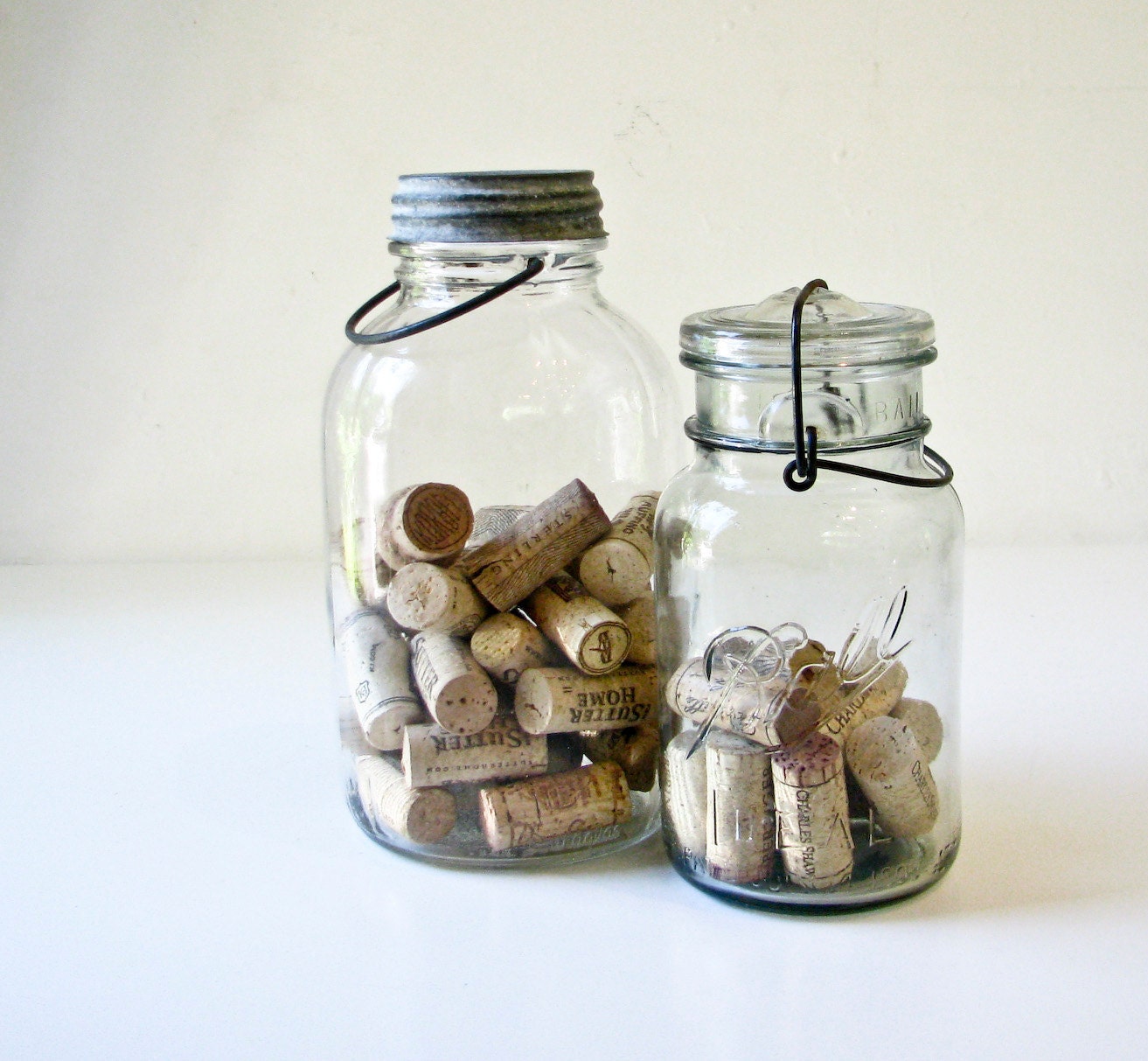 Vintage Glass Jars - 1 with Zinc Lid -  1 With Glass Lid -Ball Mason and Duraglass Bottles - BeeJayKay