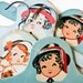 4 Vintage Child Hangers - Shades of Blue-Green - Children Faces