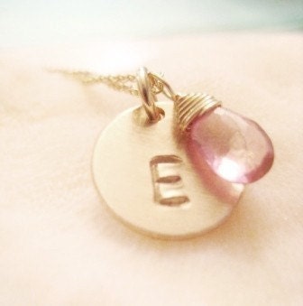 SIMPLE GOLD INITIAL Necklace - with Mystic Pink Topaz
