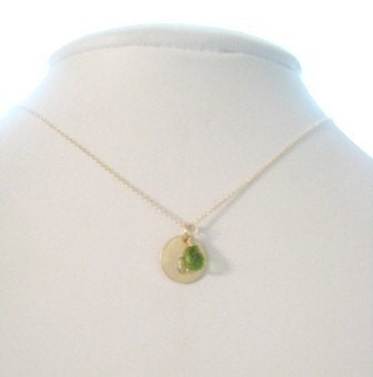 SIMPLE GOLD INITIAL Necklace  - with Green Peridot