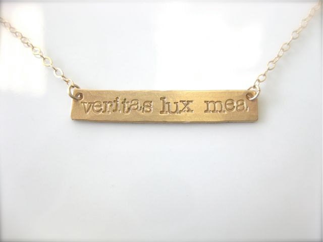 Gold Bar Necklace with Latin Quote - featured at The 32nd Annual News & Documentary Emmy Awards swag bag