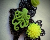 Neon Lime Green Octopus Garden Floral Filigree Antique Brass Bobby Pin Set Formal Chic Roses Regency Wedding EGL EGA Everday