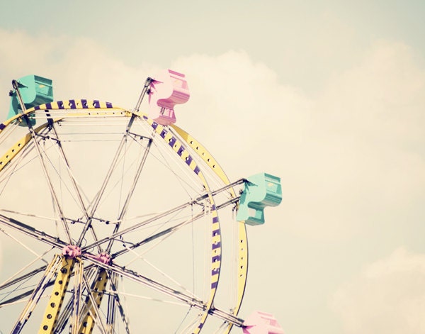 Retro Ferris Wheel - 11x14 Fine Art Carnival Photography Print - Mint Green Cotton Candy Pink and Yellow Ride Nursery Home Decor Photo