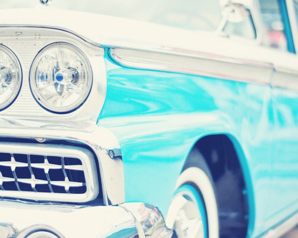 Classic Car in Bright Teal - 16x20 Fine Art Photography Print - Masculine Home or Rec Room Decor Photo