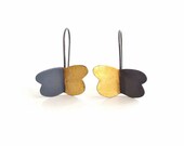 Butterfly Earrings, Keum Boo, Fused Gold and Blackened Sterling, Modern Woodland, Wearable Art Jewelry,