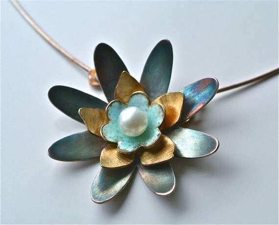 sea lotus sterling and enamel necklace