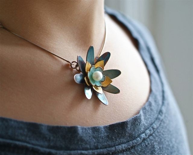 sea lotus sterling and enamel necklace