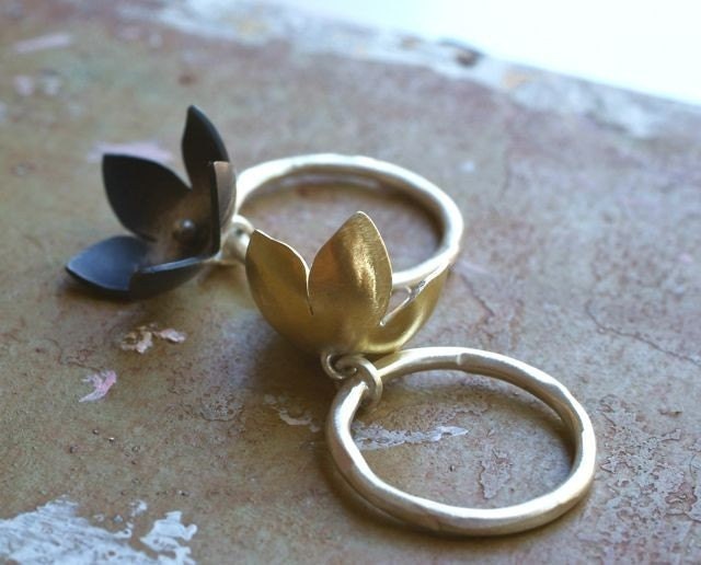 golden bell flower charm ring