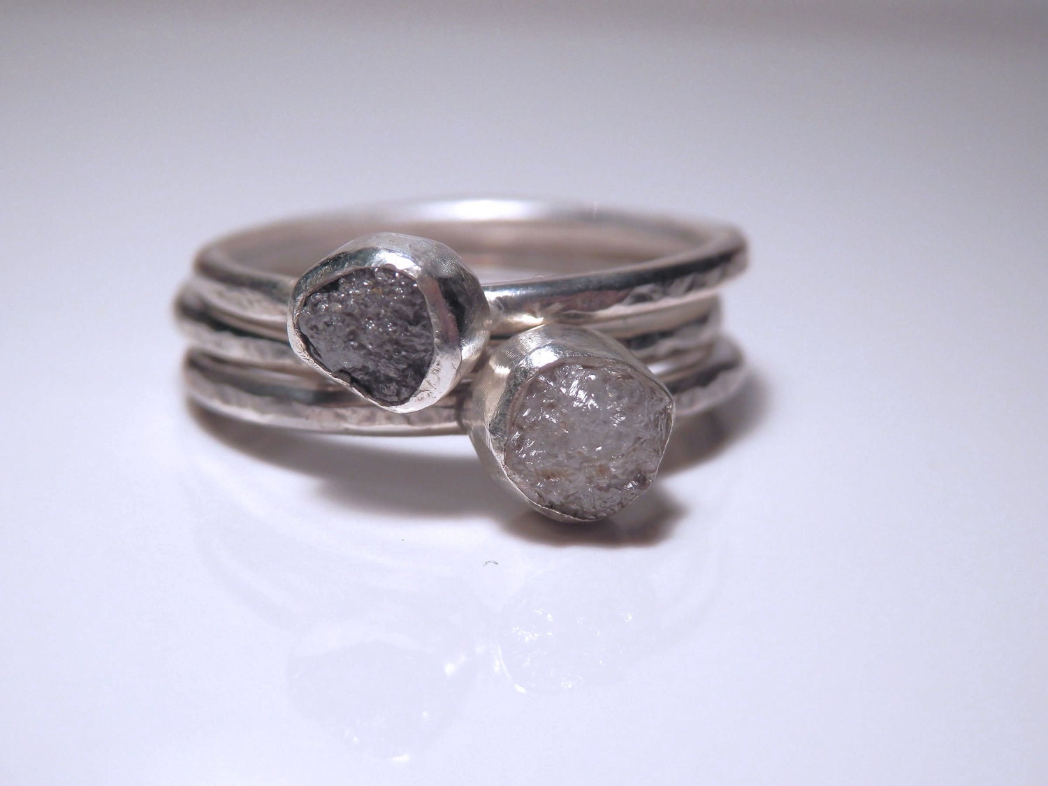 Sterling silver and conflict free rough diamond stacking set