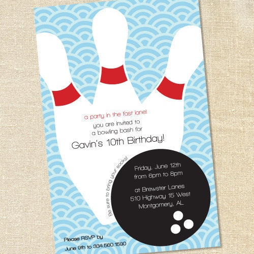 Sweet Wishes 20 Retro Blue Bowling Birthday Party Invitations - Custom Quantities (As Low as 1.19 Each) Il_570xn